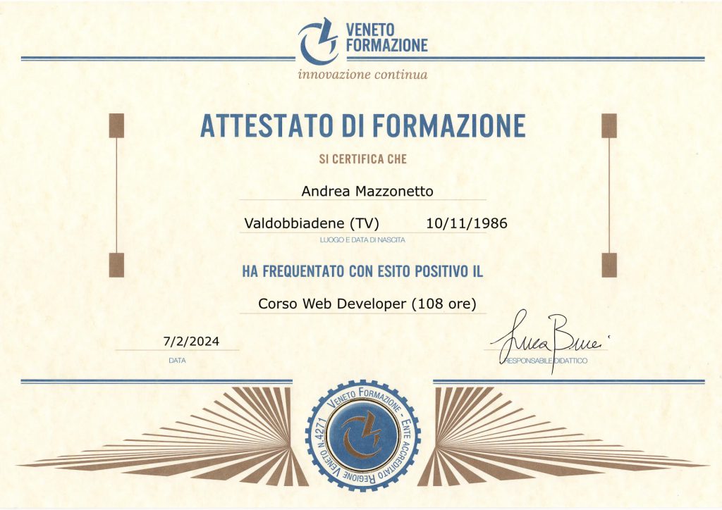 attestato formazione realizzazione siti internet a Treviso